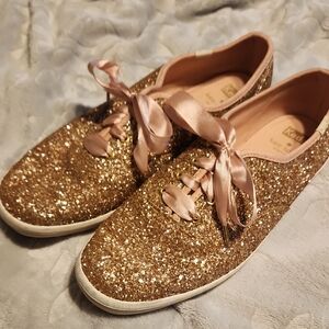 Kate Spade Gold Glitter Sneakers with Satin Laces